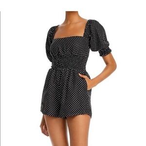 WeWoreWhat Black Polka Dot Puff Sleeve Romper